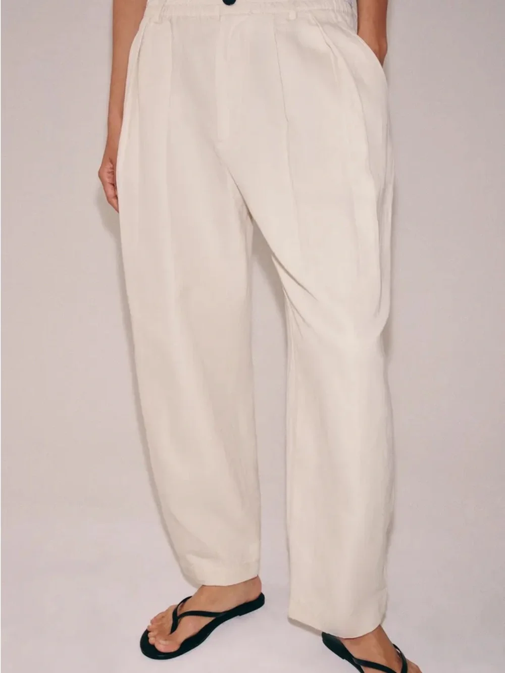 Zara PLEATED LINEN BLEND TROUSERS ZW COLLECTION SAND4344/044/711